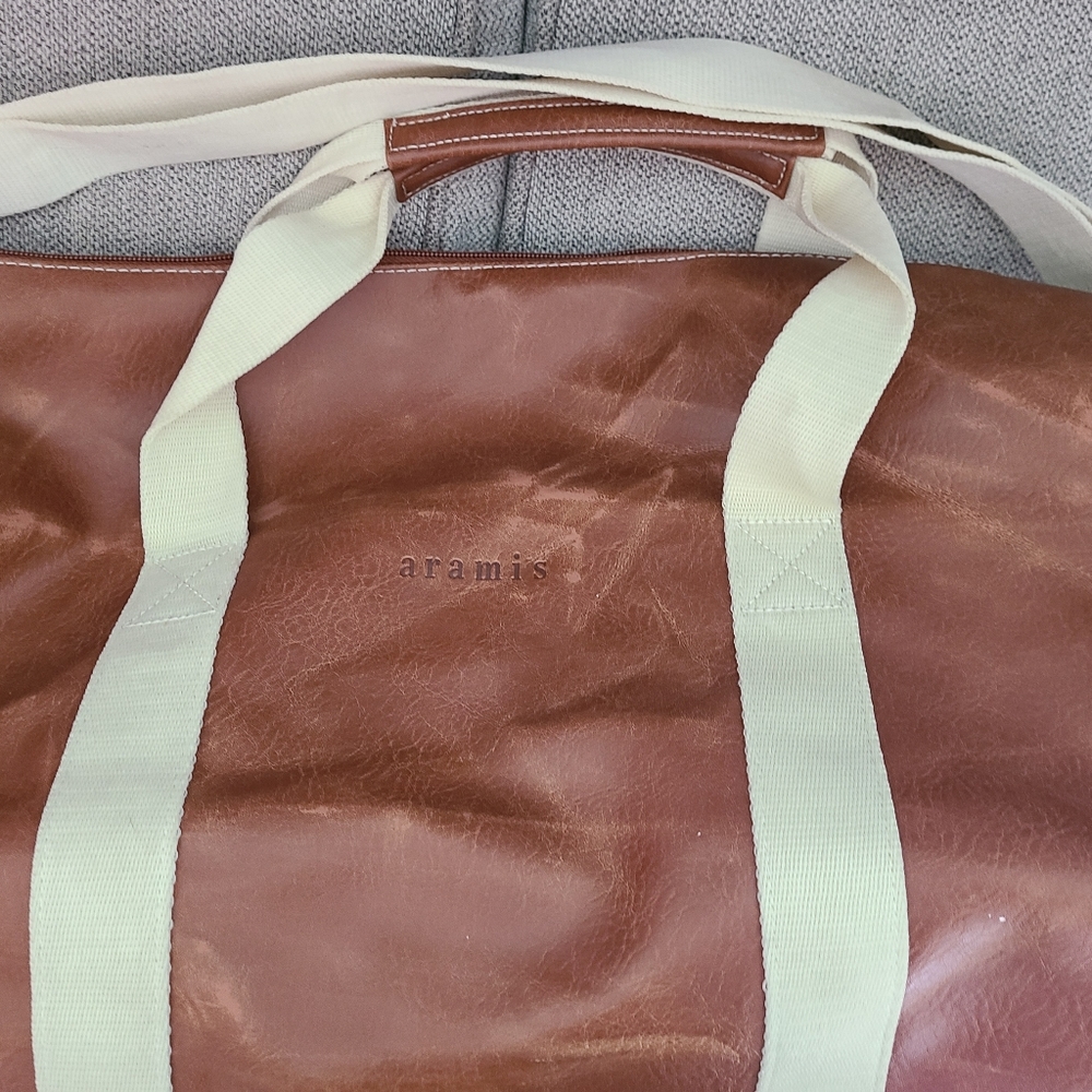 Vintage 80s Aramis Men's Cologne Faux Leather Large Duffel Bag Travel Bag